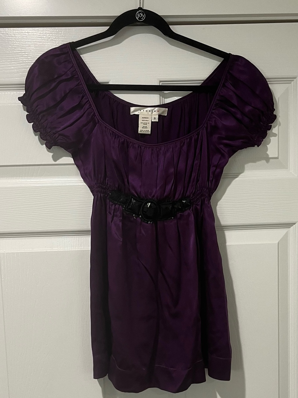 Purple Silk Puff-Sleeve Tunic Top